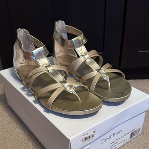 Calvin Klein Metallic Gold and Beige Patrina Jelly/Tumbled Metallic Sandals